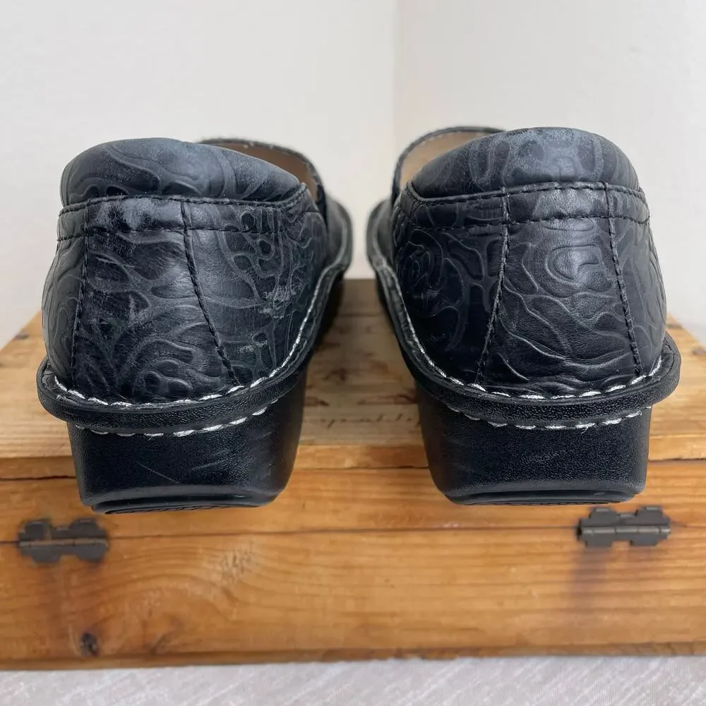 Alegria Women Black Floral Embossed Leather Slip On Comfort Shoes Size 41